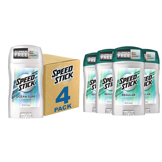 Speed Stick Men's Deodorant Ocean Surf and Regular Scents 3 Ounce 4 Pack Bundle