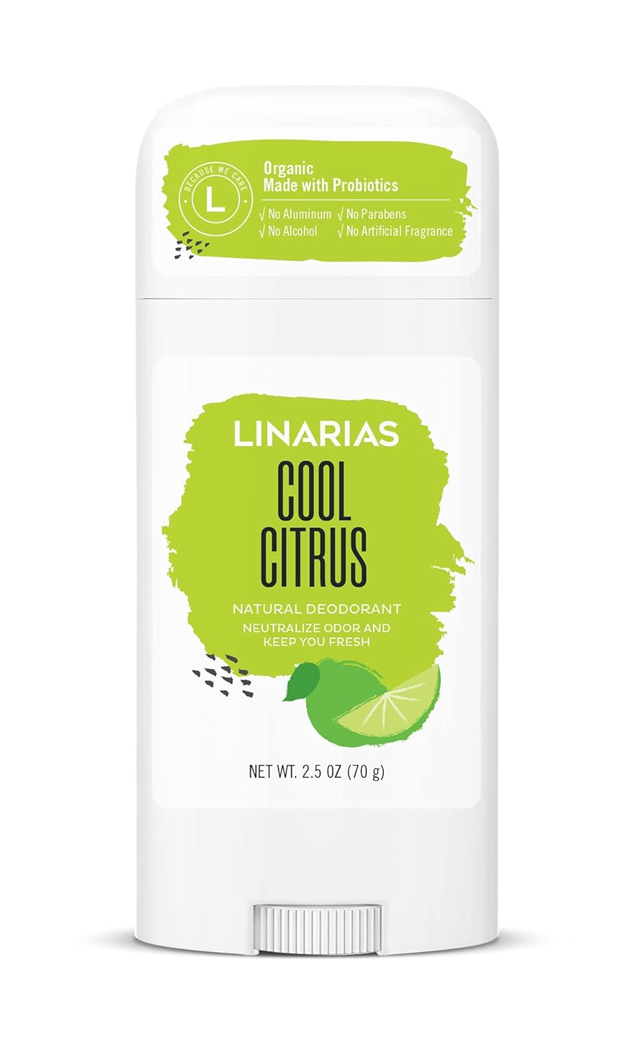 Cool Citrus Organic Deodorant, 100% Natural Deodorant Stick, Made with Probiotics, Aluminum Free, Chemicals Free, Cruelty Free, Vegan