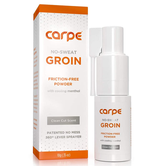 Carpe No-Sweat Groin Powder with Cooling Menthol, 700+ Pumps per Bottle, Friction-Free, No Chafing, No Mess, 360 Degree Lever Sprayer for Precise Application
