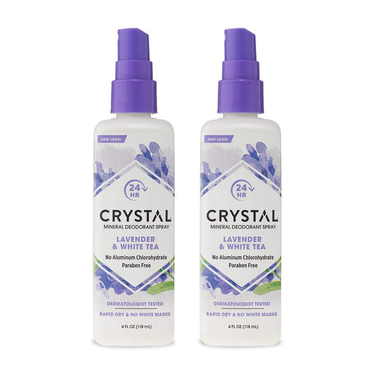 CRYSTAL™ Mineral Deodorant Spray- Body Deodorant With 24-Hour Odor Protection, Lavender & White Tea Spray, Non-Staining, Aluminum Chloride & Paraben Free, 4 FL OZ - Pack of 2