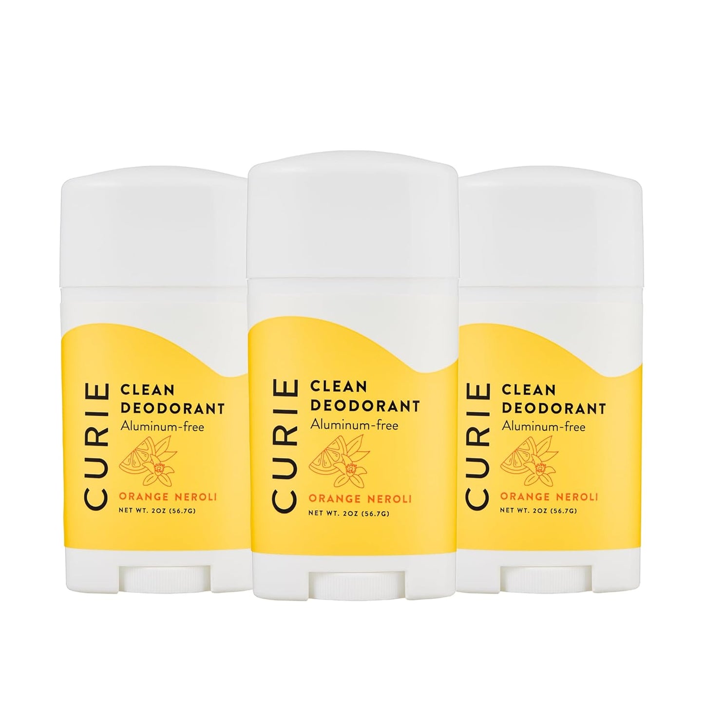 Curie Natural Deodorant for Women - Orange Neroli Stick 3pk - Aluminum Free Deodorant, Paraben Free, Cruelty Free, Vegan, Non-Toxic