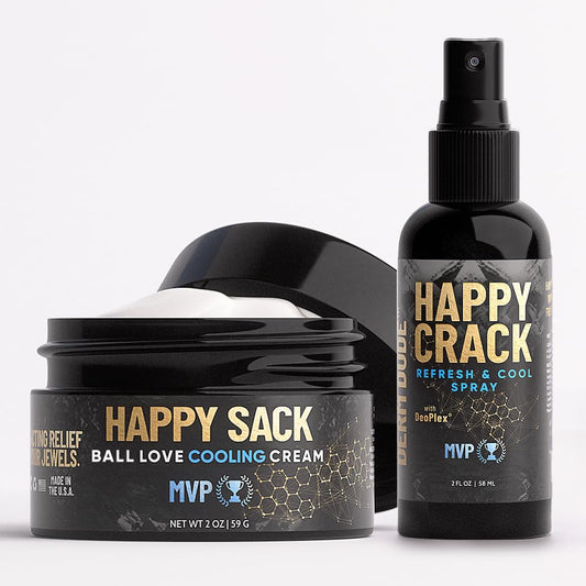 Derm Dude Happy Sack & Happy Crack - Anti-Chafing Ball Deodorant & Butt Deodorant for Men - Odor Control - Natural Ingredients - Travel Size - Gifts for Husband, Boyfriend (2 Pack, 2 oz - MVP Scent)