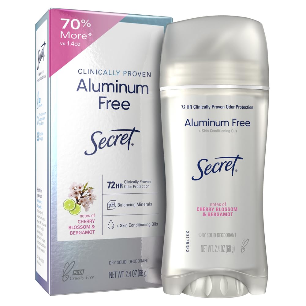 Secret Clinically Proven Aluminum Free Deodorant for Women, Cherry Blossom & Bergamot Scent, 2.4 oz