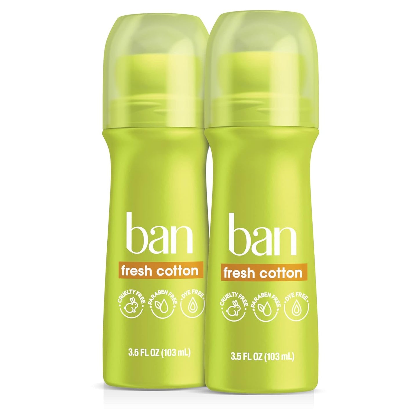 Ban Fresh Cotton 24-hour Invisible Antiperspirant, Roll-on Deodorant for Women and Men, Underarm Wetness Protection, with Odor-fighting Ingredients, 3.5 Fl Oz (Pack of 2)