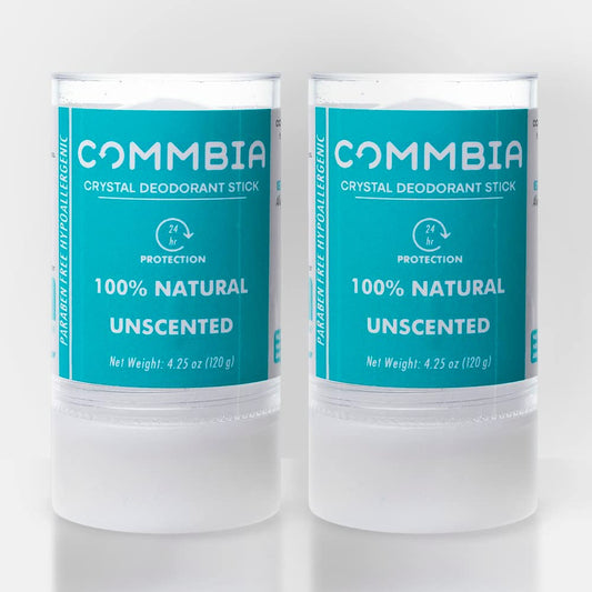 Crystal Deodorant Stone, Stick, natural deodorant, aluminum free deodorant, unscented, not tested on animals, hypoallergenic, natural from Thailand, by Commbia. 24h protection, 4.25 oz (pack of 2)