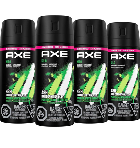 AXE Kilo Deodorant Body Spray 4oz Aluminum Free (4 Pack) Updated Scent 2023