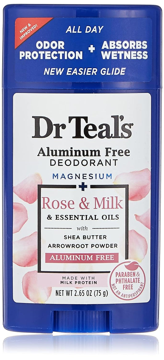 Dr. Teal's Deodorant Rose & Milk 2.65 Ounce Aluminum-Free