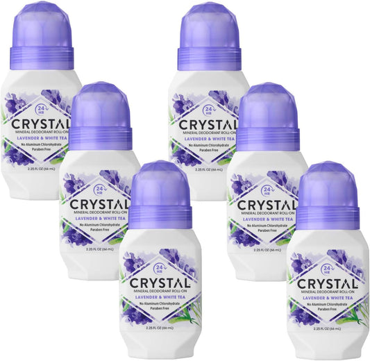 Crystal Mineral Deodorant Roll-On, Lavender & White Tea 2.25 oz (Pack of 6)