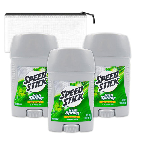 Speed Stick Irish Spring Deodorant for Men Travel Pack - 3 Pack Speed Stick Deodorant Travel Size 1.8 Oz Bundle with Bag | Travel Size Deodorant Men