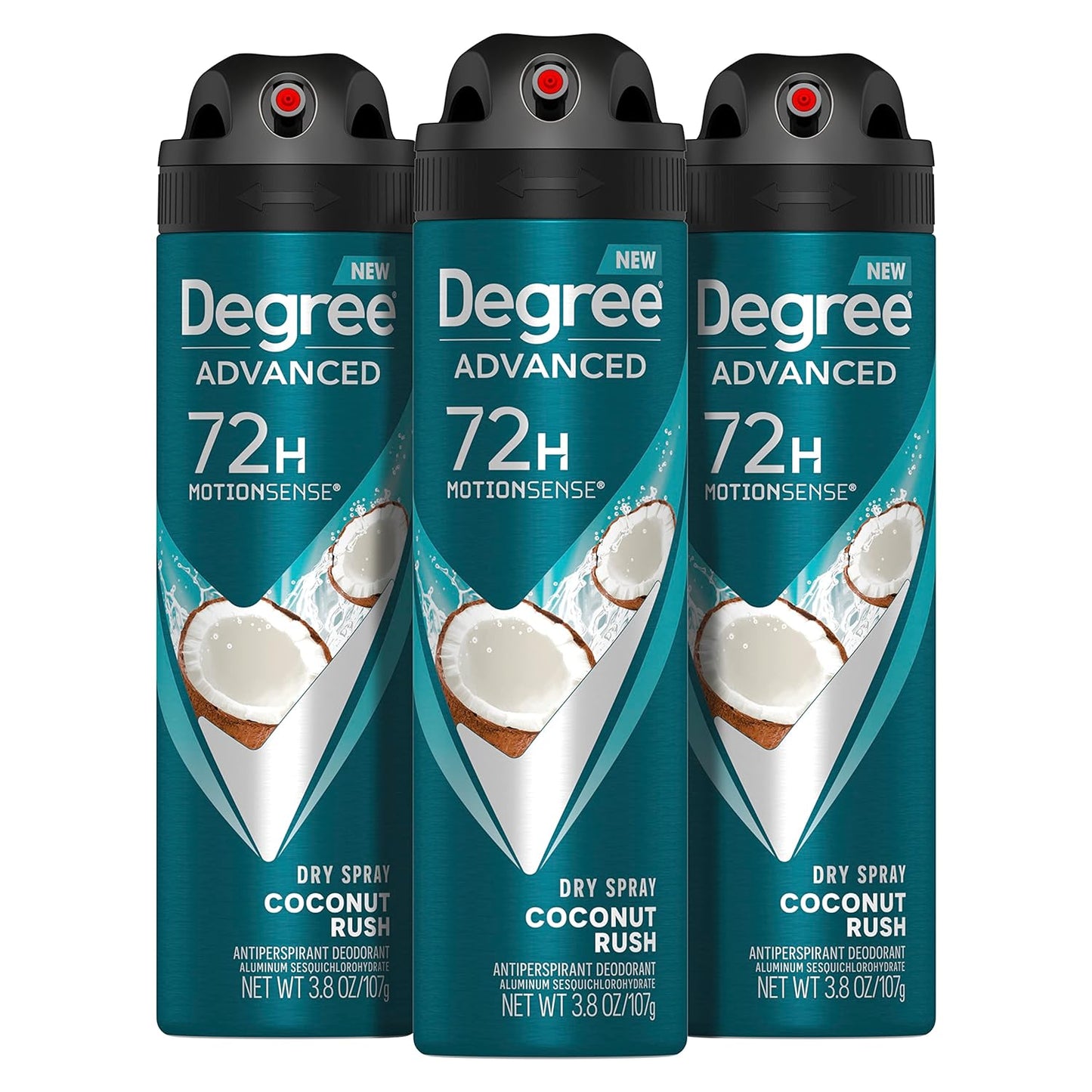 Degree Men Advanced Antiperspirant Deodorant Dry Spray Coconut Rush 3 Count 72-Hour Sweat and Odor Protection Deodorant for Men With MotionSense Technology 3.8 oz