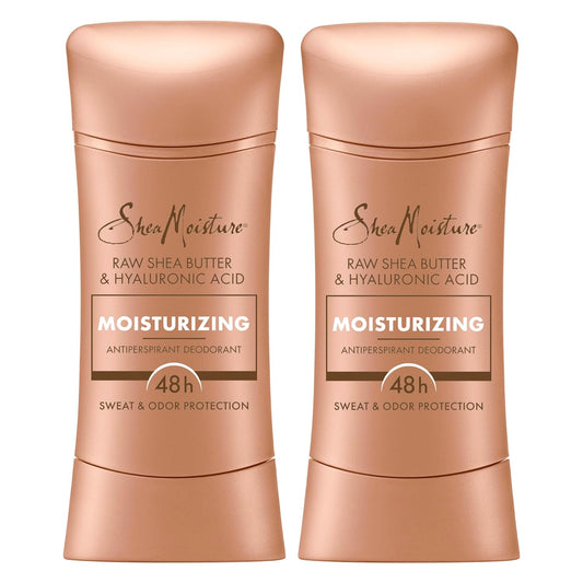 SheaMoisture Antiperspirant Deodorant Stick Moisturizing Raw Shea Butter & Hyaluronic Acid 2 Count for 48HR Sweat & Odor Protection with No Parabens & No Mineral Oil 2.6 oz