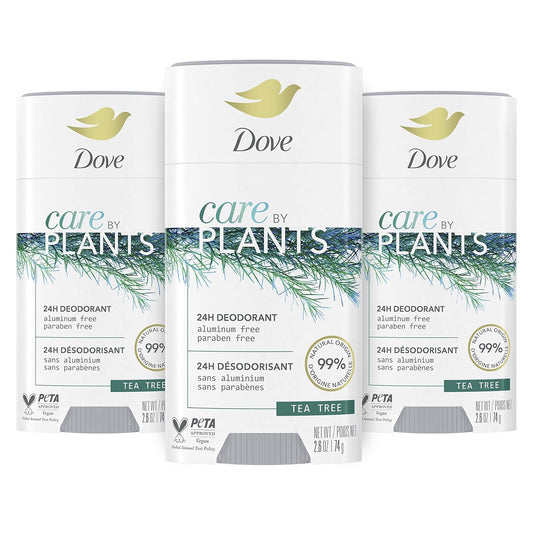 Dove Care by Plants Deodorant Stick for long-lasting deodorant protection Tea Tree aluminum free deodorant, 2.6 Oz, Pack of 3