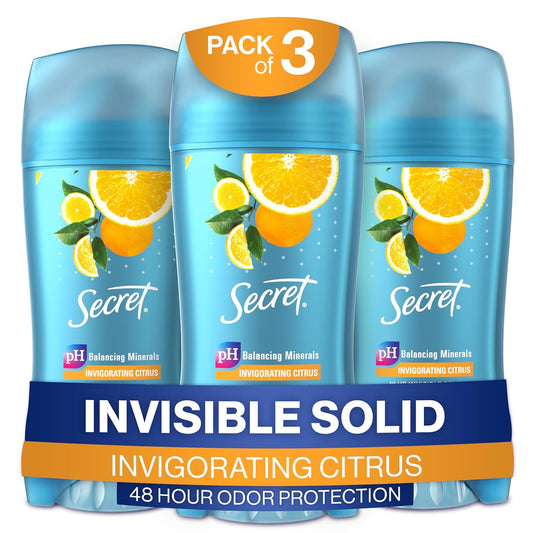 Secret Invisible Solid Antiperspirant and Deodorant, Citrus Scent, 2.6 oz (Pack of 3)