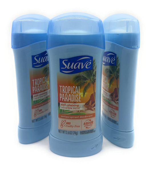 Suave 24 Hour Protection Invisible Solid Deodorant for Women, Tropical Paradise, 2.6 Ounce (Pack of 3)