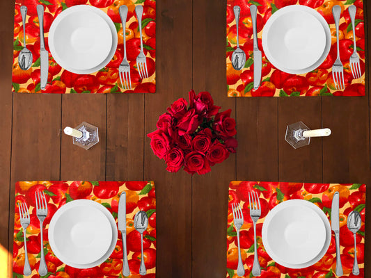 Apples Allover Print Cotton Dinner Table Placemats Holiday Home Decoration 13" x 19" (Pack of 4)