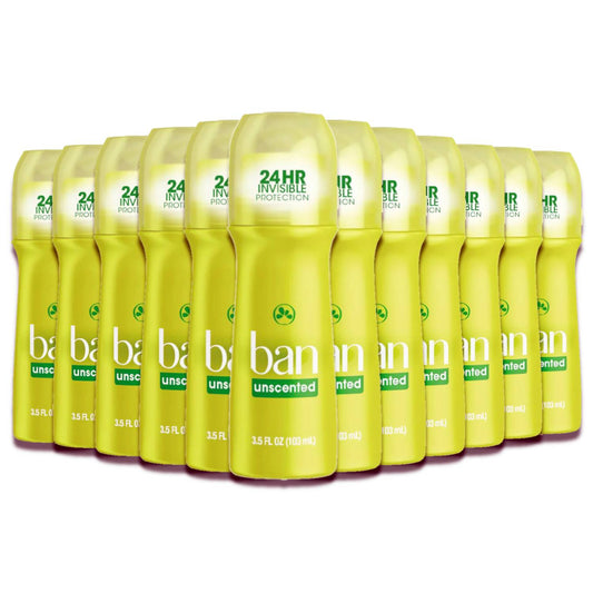 Ban Roll On Antiperspirant Deodorant, Unscented, 3.5 Oz - 12 Pack