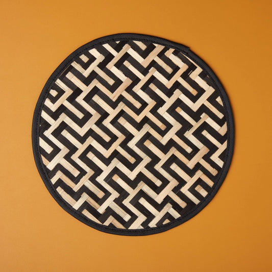 Black Woven Bamboo Placemat - Cross Tee (Set of 4)