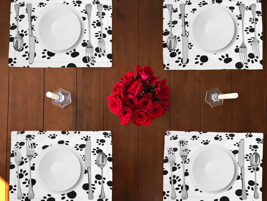 Animal Paw Prints Cotton Dinner Table Placemats Holiday Home Decoration 13" x 19" (Pack of 4)