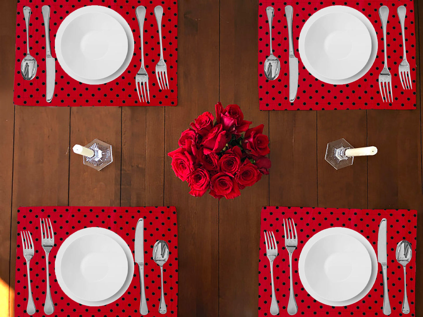 Small Dots Print Cotton Dinner Table Placemats Holiday Home Decoration 13" x 19" (Pack of 4)