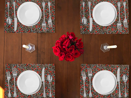 Small Flowers Allover Print Cotton Dinner Table Placemats Holiday Home Decoration 13" x 19" (Pack of 4)