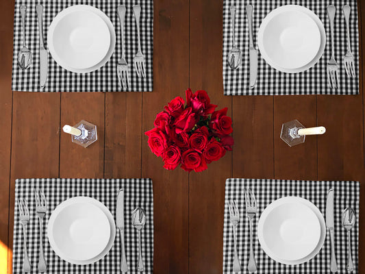 Very Small Gingham 1/8th Inch Checkered Cotton Dinner Table Placemats Holiday Home Decoration 13" x 19" (Pack of 4)