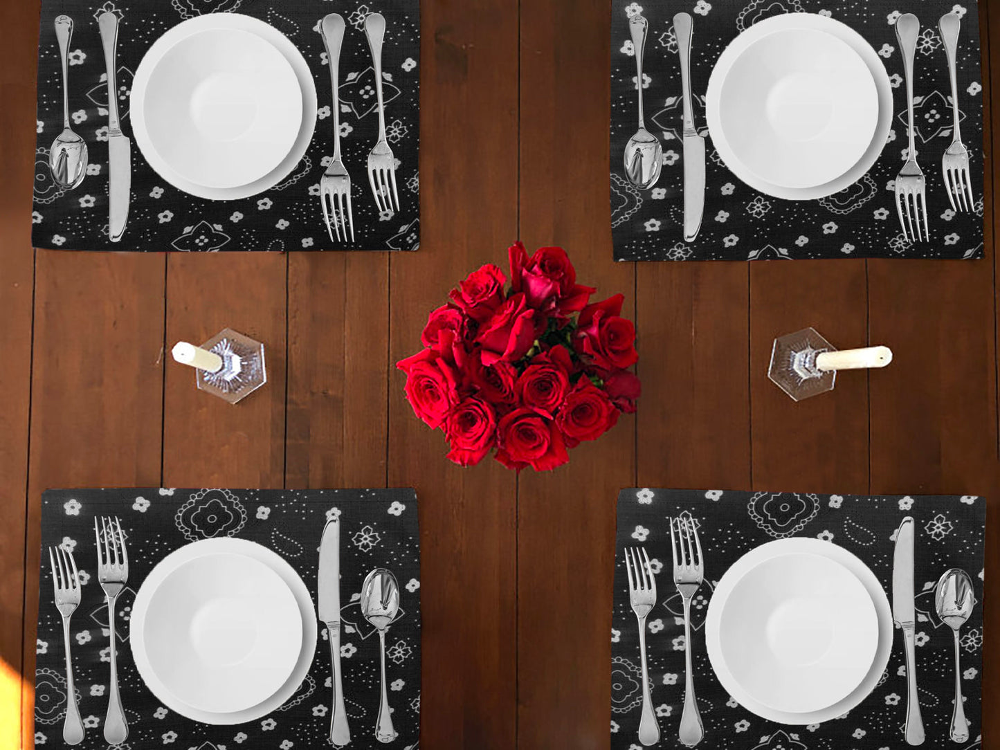 Bandanna Print Cotton Dinner Table Placemats Holiday Home Decoration 13" x 19" (Pack of 4)