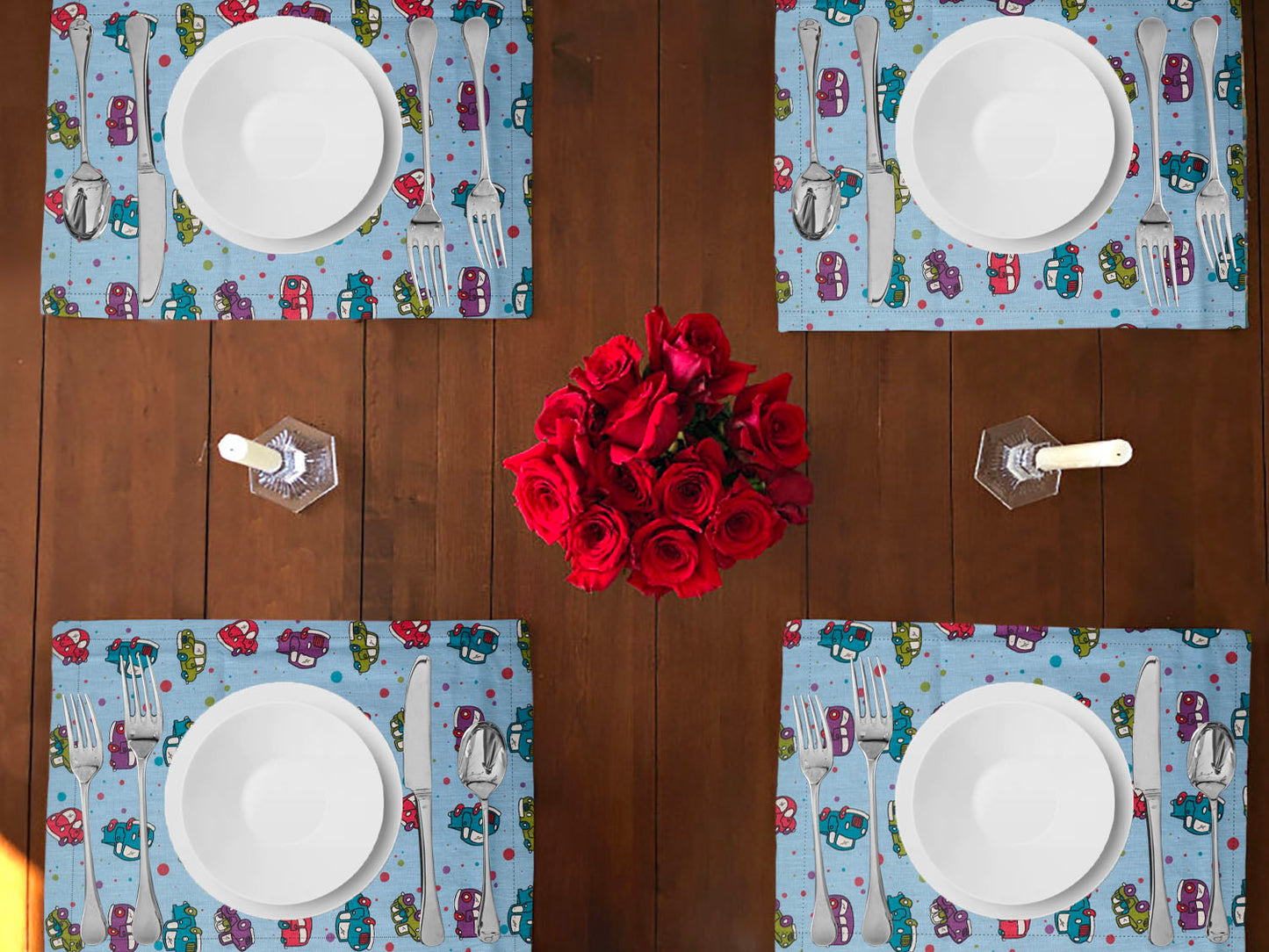 Cars and Trucks Print Cotton Dinner Table Placemats Holiday Home Decoration 13" x 19" (Pack of 4)