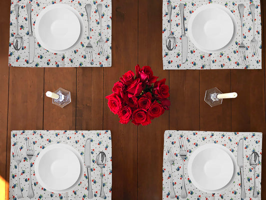 Tiny Flower Dots Print Cotton Dinner Table Placemats Holiday Home Decoration 13" x 19" (Pack of 4)