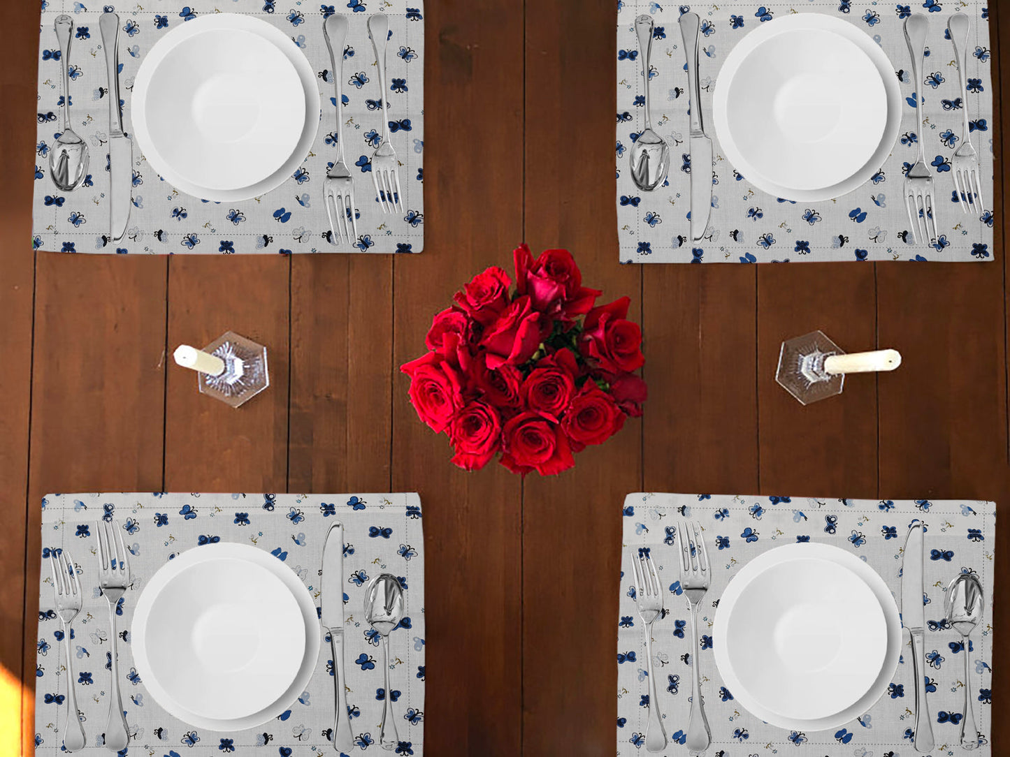 Butterflies Print Cotton Dinner Table Placemats Holiday Home Decoration 13" x 19" (Pack of 4)