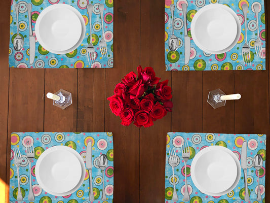 Colorful Circles Print Cotton Dinner Table Placemats Holiday Home Decoration 13" x 19" (Pack of 4)