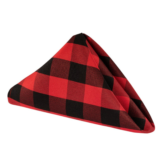 Set of Ten Buffalo Plaid Checkered Polyester Napkin 20"x20" - Black & Red