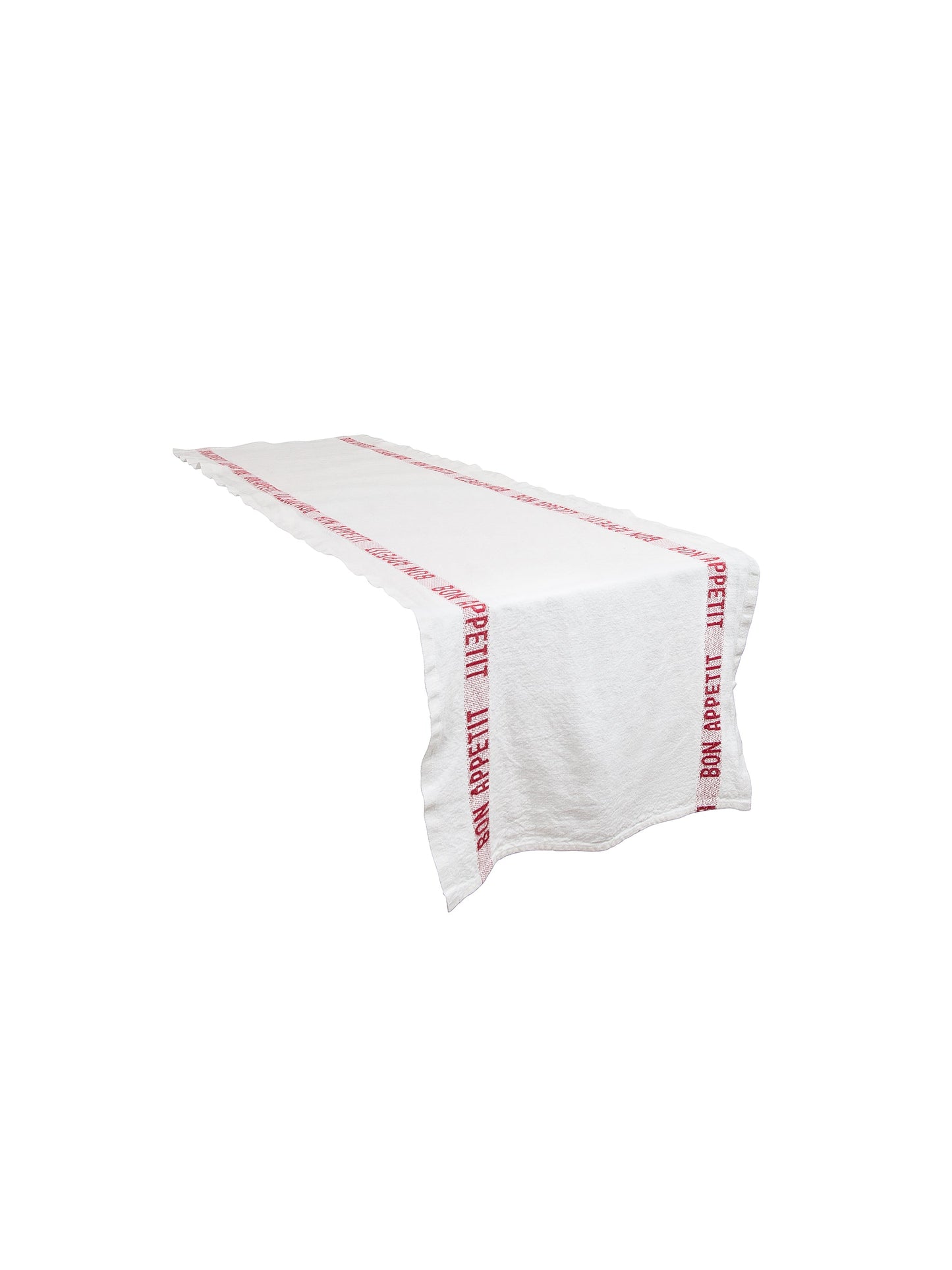 Charvet Editions Bon Appetit White on Red Linen Collection Table Runner Weston Table