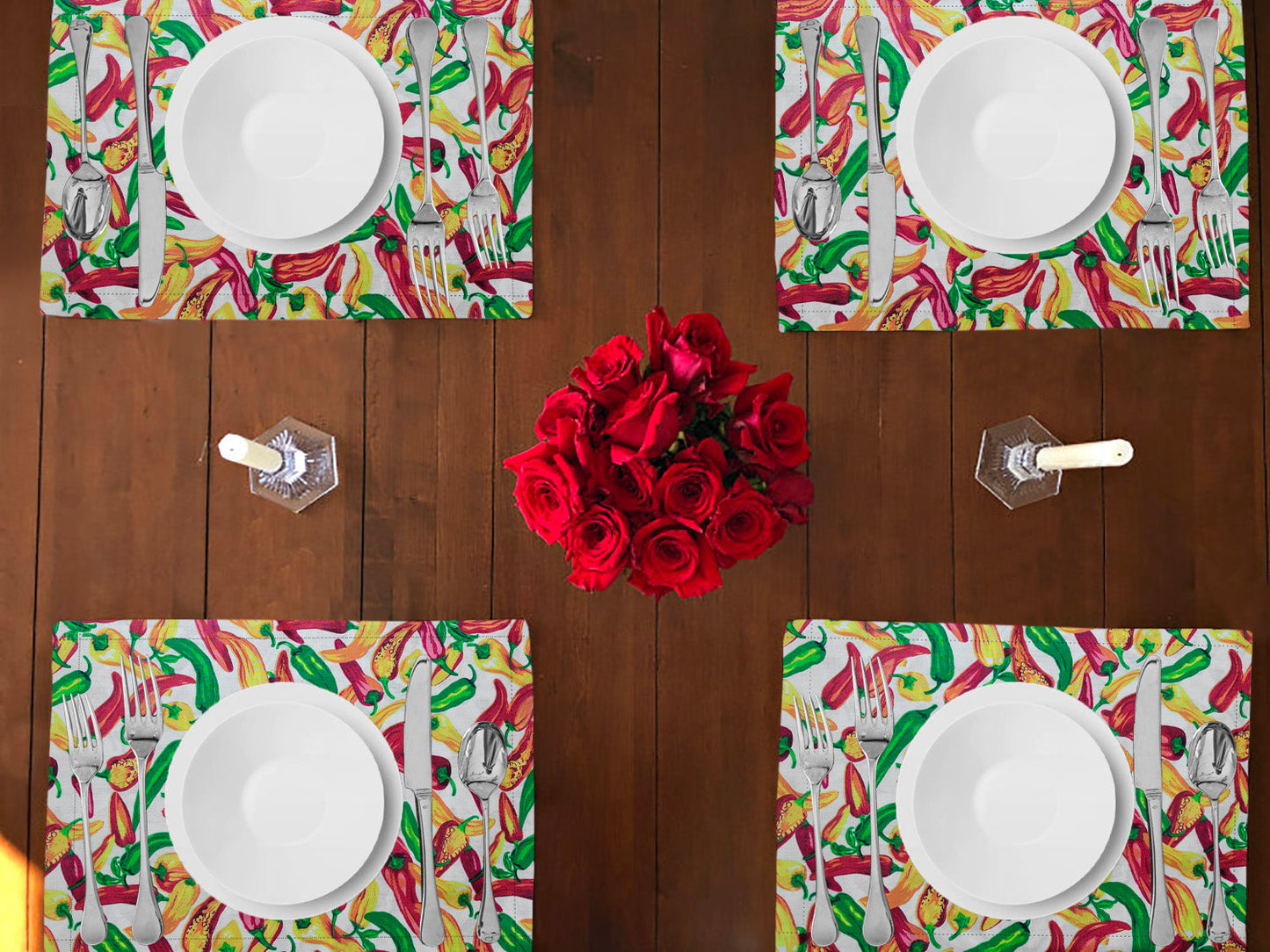 Chili Peppers Print Cotton Dinner Table Placemats Holiday Home Decoration 13" x 19" (Pack of 4)