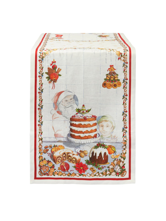 Christmas Cake & Profiterole Linen Table Runner