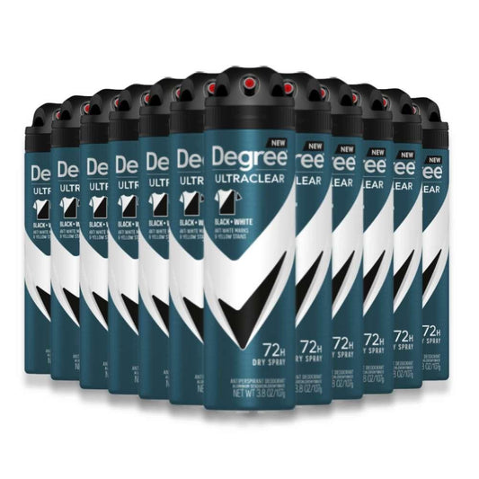 Degree, Advanced 72H MotionSense, Ultraclear Black + White, Dry Spray 3.8 Oz- 12 Pack