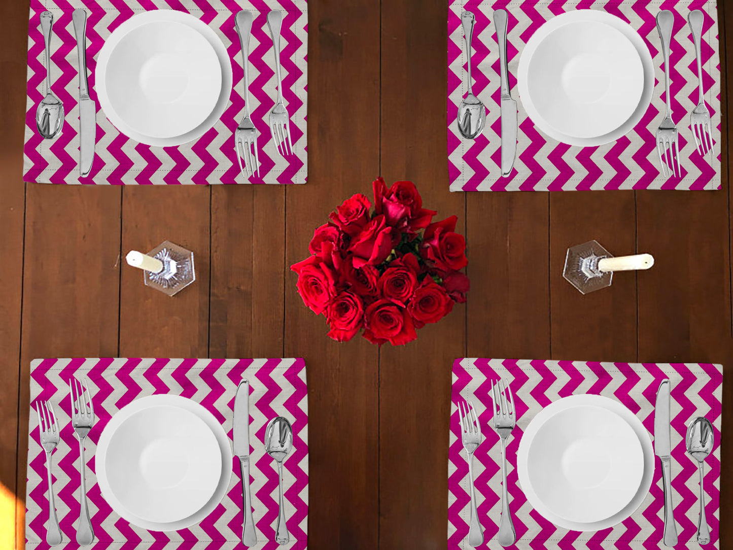 Chevron Print Cotton Dinner Table Placemats Holiday Home Decoration 13" x 19" (Pack of 4)