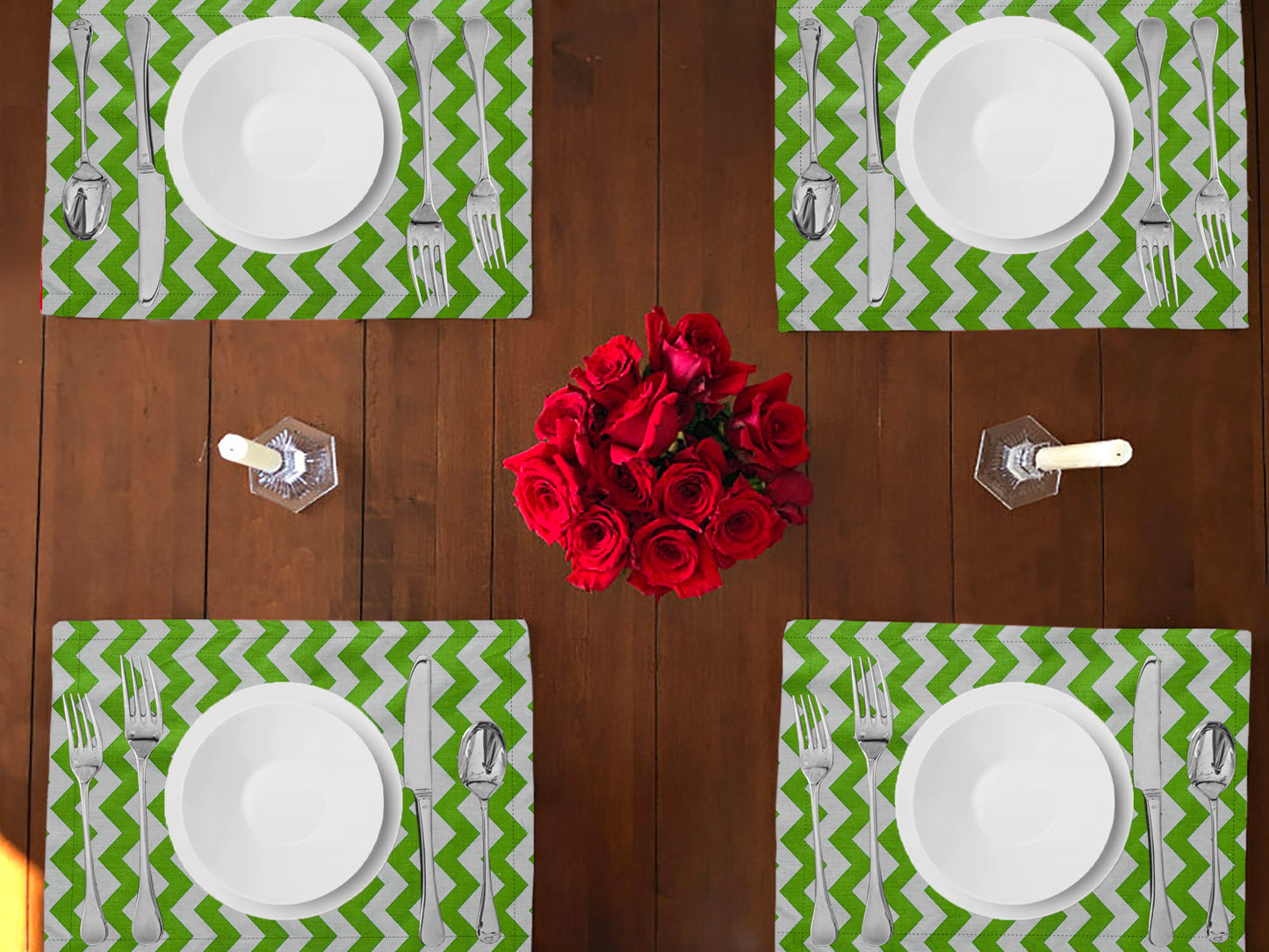 Chevron Print Cotton Dinner Table Placemats Holiday Home Decoration 13" x 19" (Pack of 4)