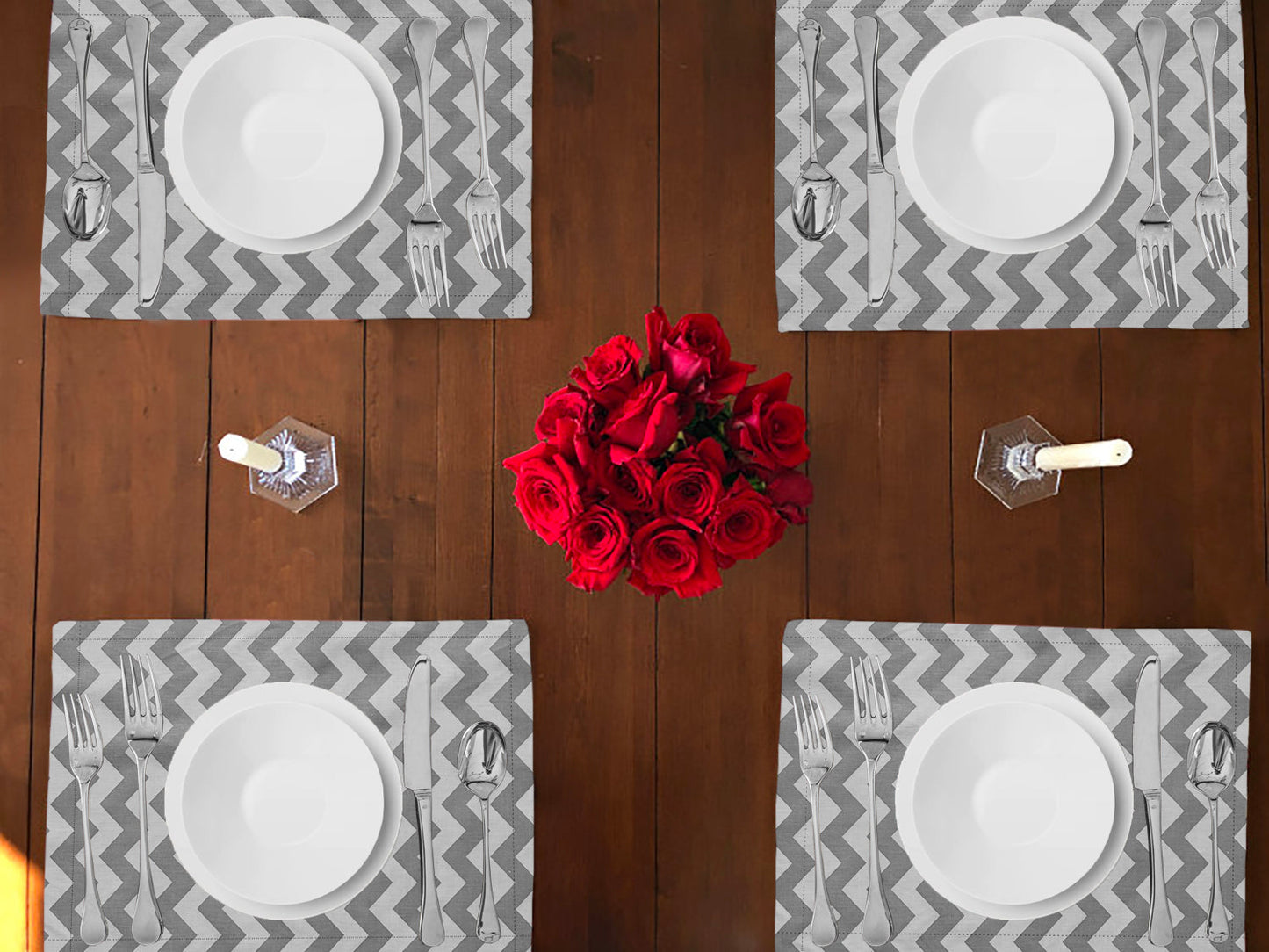 Chevron Print Cotton Dinner Table Placemats Holiday Home Decoration 13" x 19" (Pack of 4)