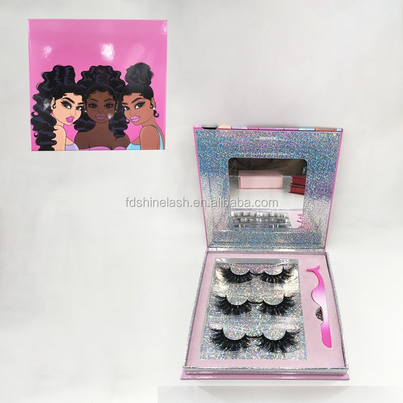Big 3 Pairs Lash Packaging with Eyelashes