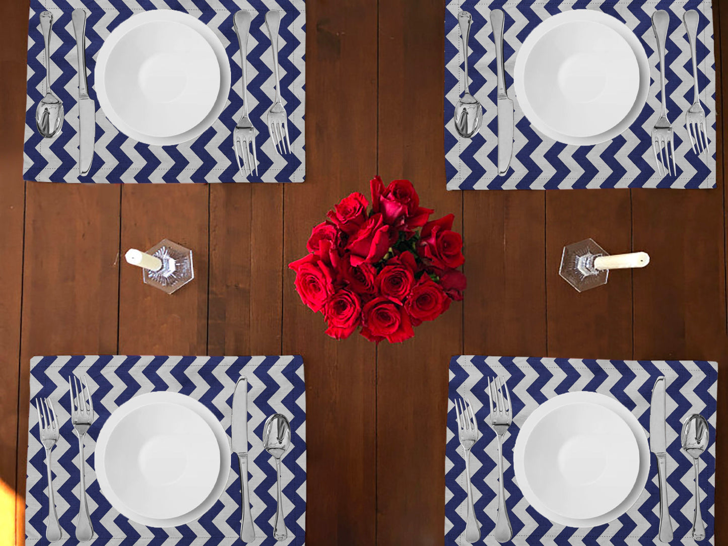 Chevron Print Cotton Dinner Table Placemats Holiday Home Decoration 13" x 19" (Pack of 4)