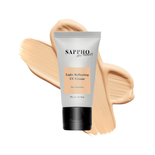 C.C. Cream - Makeup - Sappho New Paradigm - Organic_CC_Cream_Fair_With_Swatch_White_Background - The Detox Market | Fair