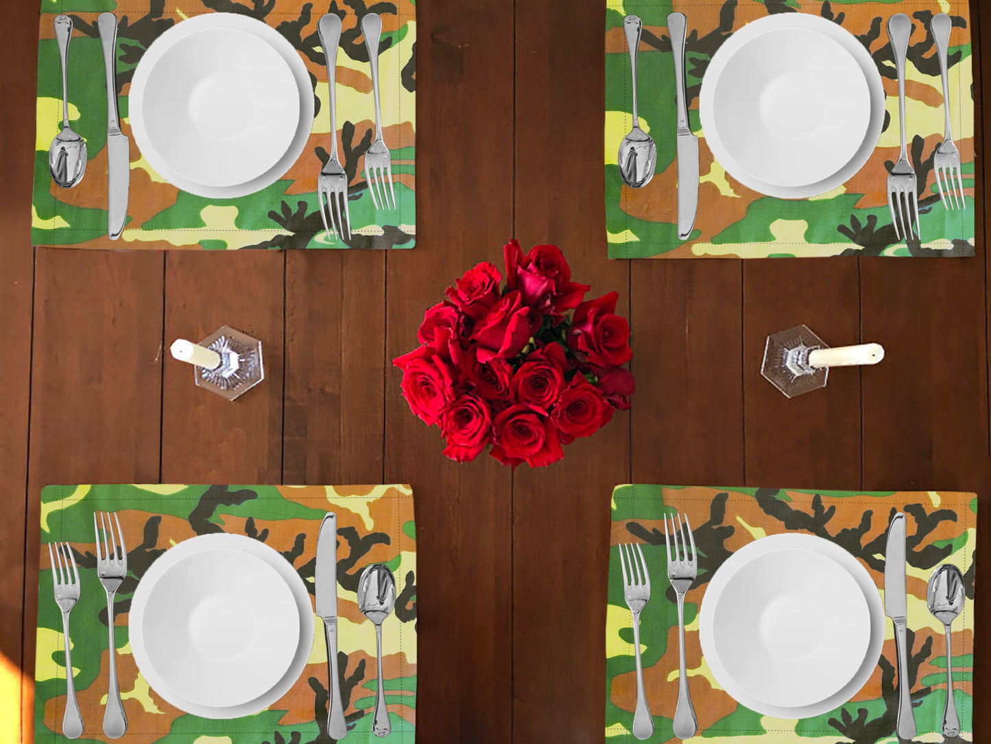 Camouflage Print Cotton Dinner Table Placemats Holiday Home Decoration 13" x 19" (Pack of 4)