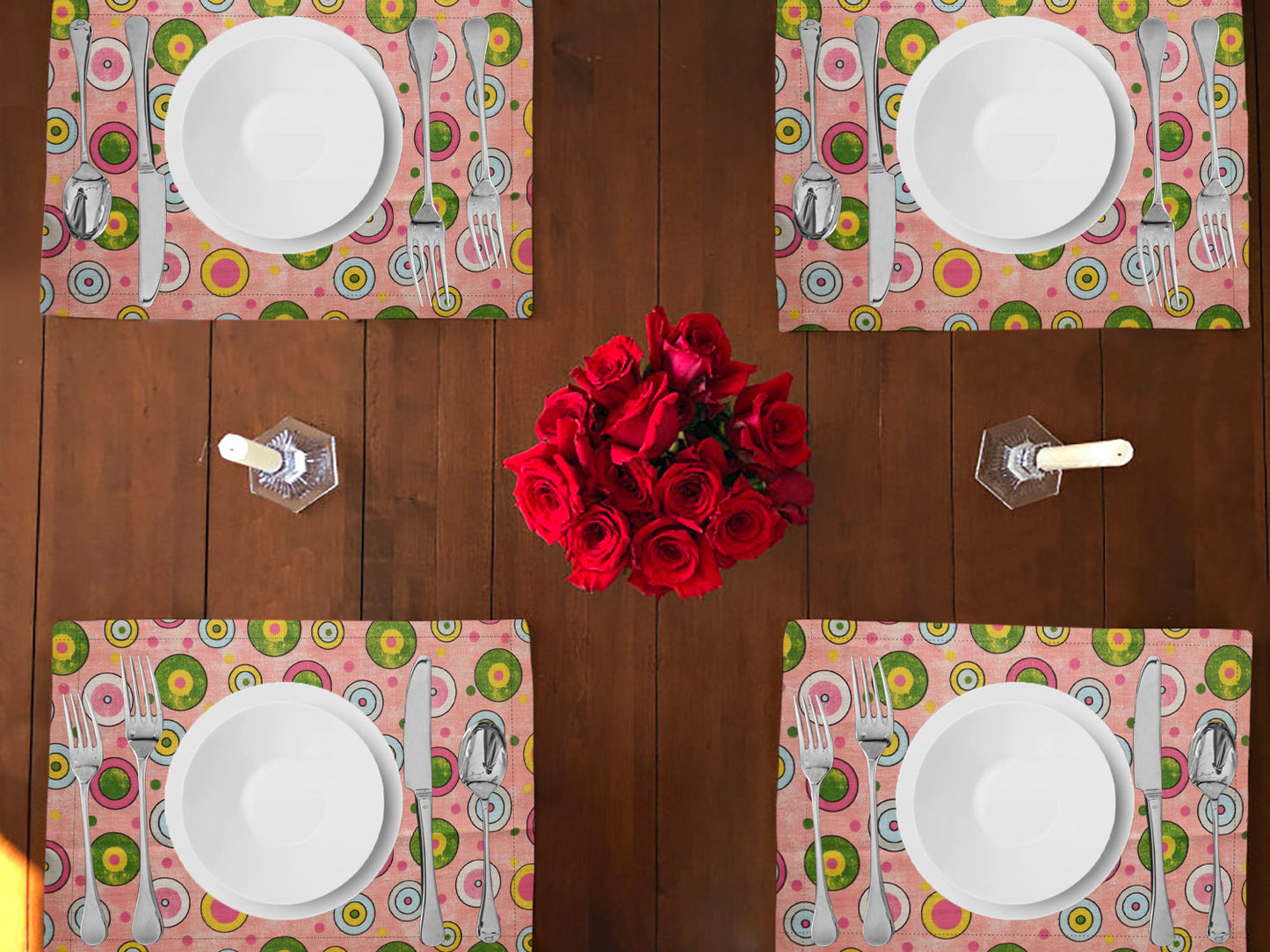 Colorful Circles Print Cotton Dinner Table Placemats Holiday Home Decoration 13" x 19" (Pack of 4)