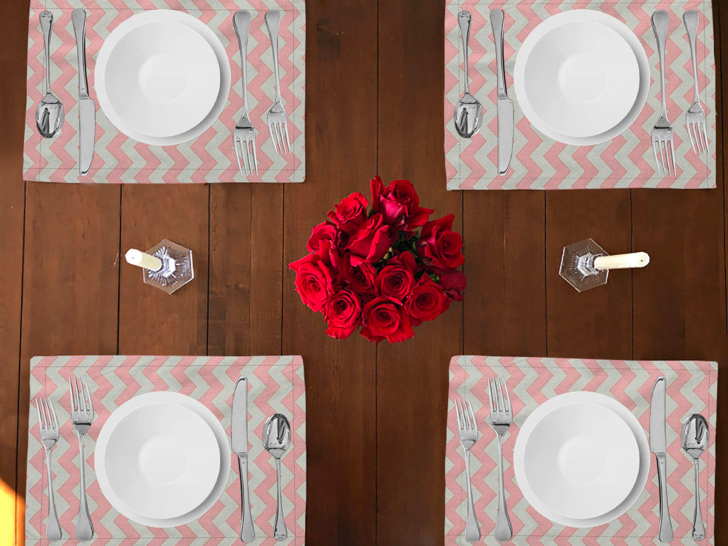 Chevron Print Cotton Dinner Table Placemats Holiday Home Decoration 13" x 19" (Pack of 4)