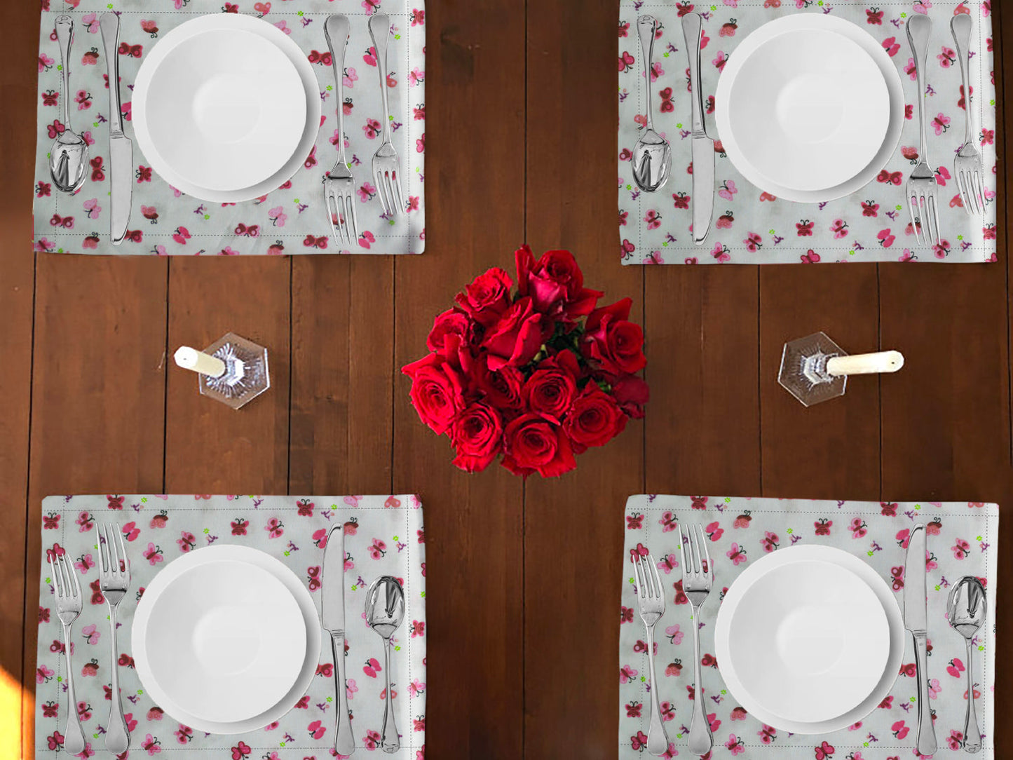 Butterflies Print Cotton Dinner Table Placemats Holiday Home Decoration 13" x 19" (Pack of 4)
