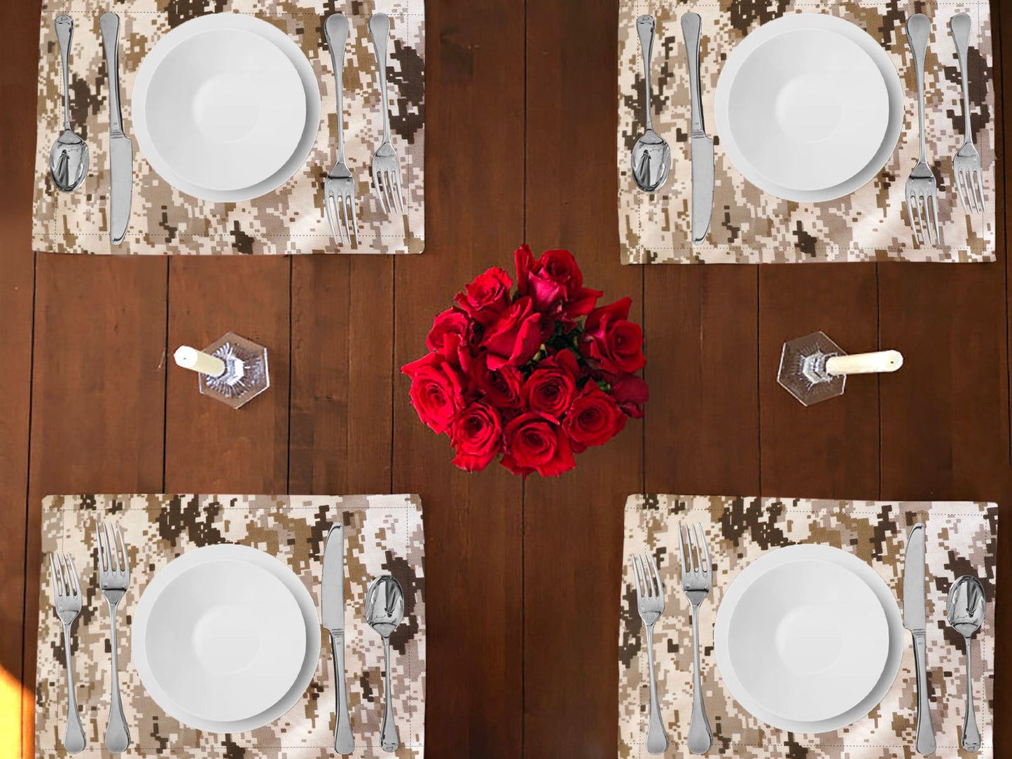 Camouflage Print Cotton Dinner Table Placemats Holiday Home Decoration 13" x 19" (Pack of 4)