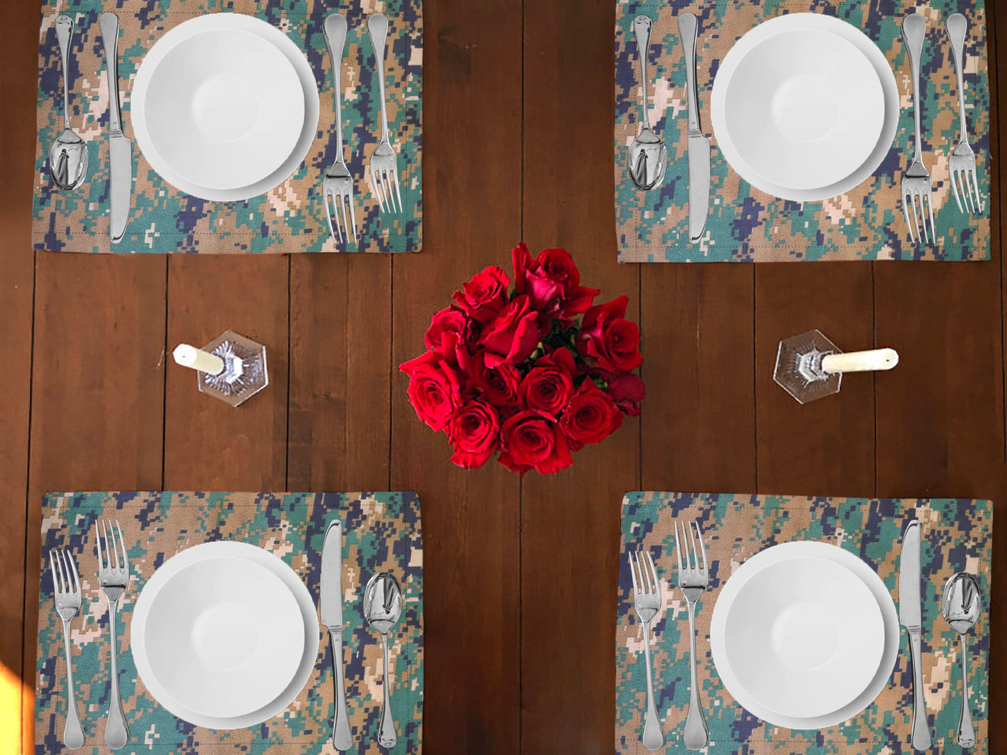 Camouflage Print Cotton Dinner Table Placemats Holiday Home Decoration 13" x 19" (Pack of 4)