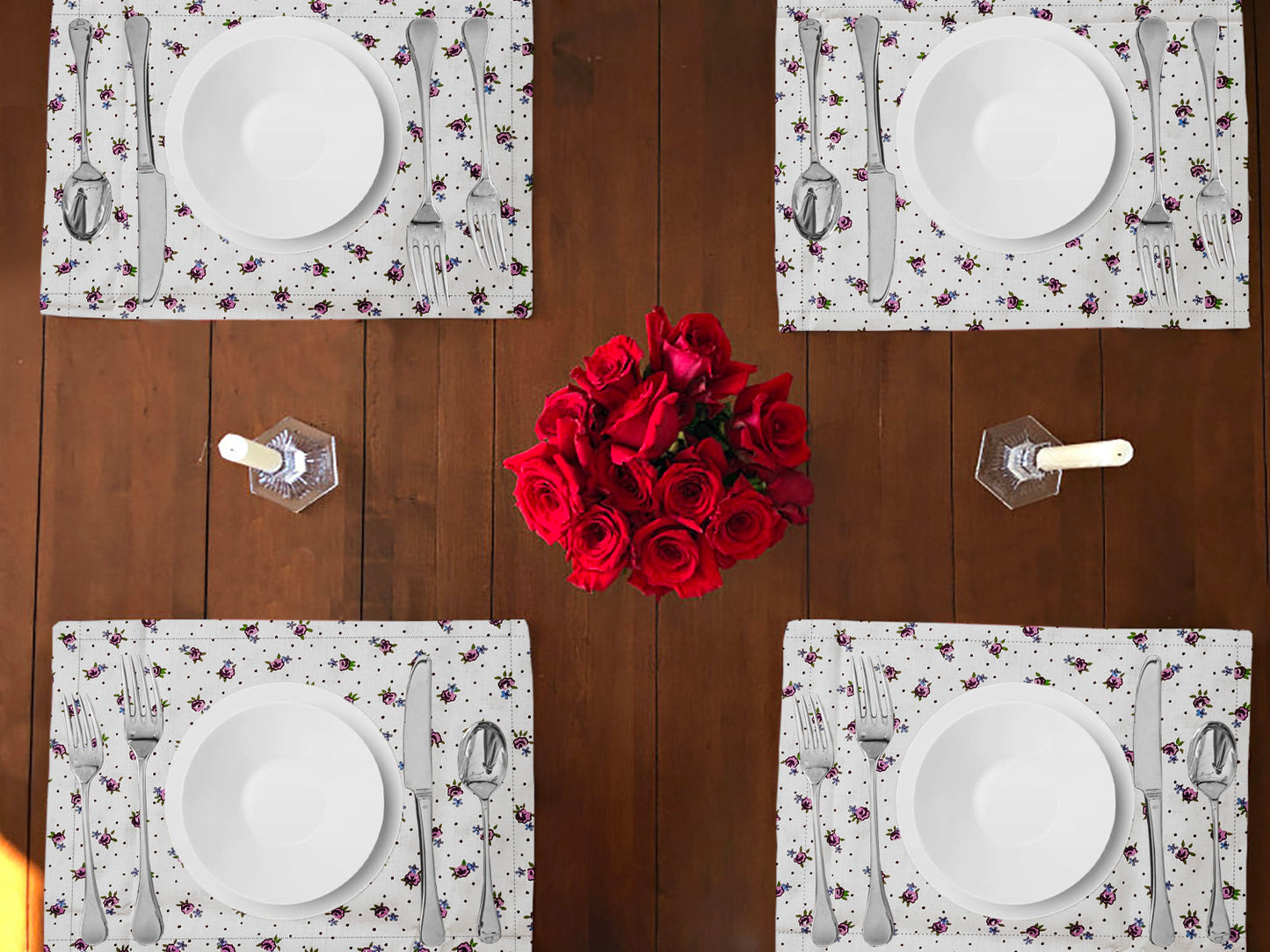 Tiny Flower Dots Print Cotton Dinner Table Placemats Holiday Home Decoration 13" x 19" (Pack of 4)