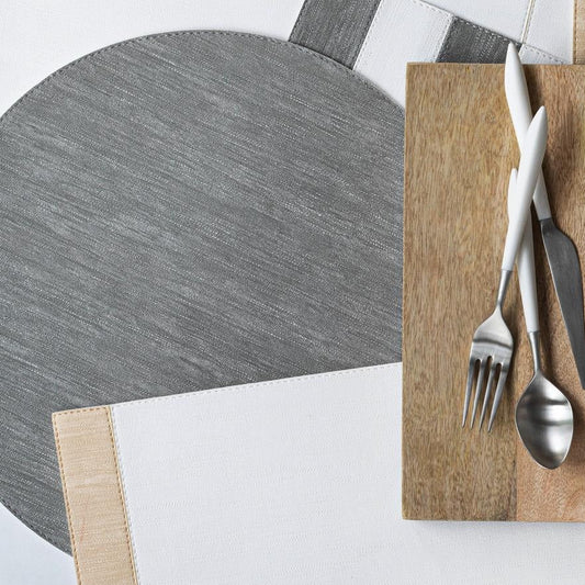 Vietri Reversible Round Placemats - Gray/White (Set of 4)