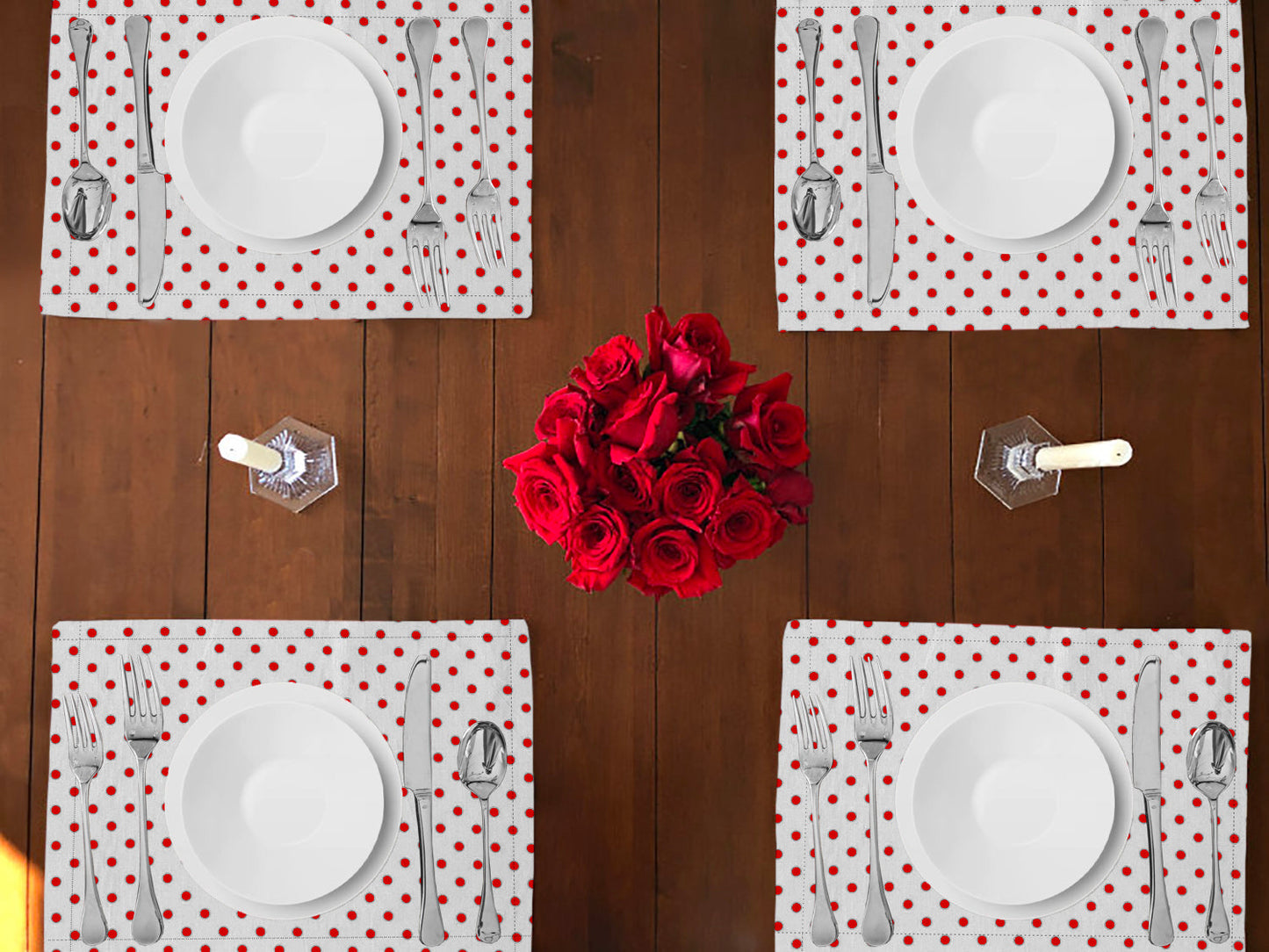 Small Dots Print Cotton Dinner Table Placemats Holiday Home Decoration 13" x 19" (Pack of 4)